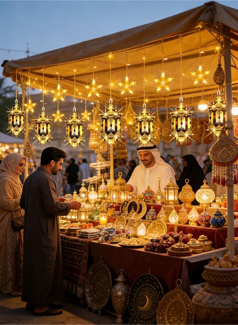 Topyich Ramadan Lights, Ramadan Lantern Lights, Ramadan Decorations, Hanging LED Star Lantern Lights for Outdoor or Indoor Wall Window(5 Stars Lights and 5 Lantern Lights) - Image 5